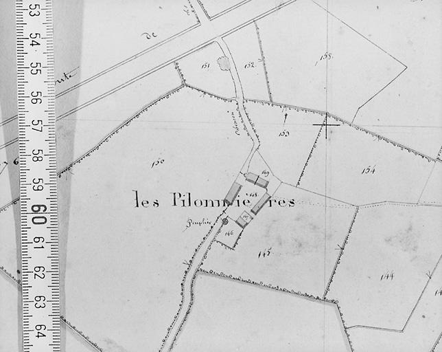 Plan d'après cadastre de 1813 au 1/2500e, section B1.