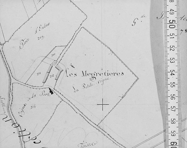 Plan d'après cadastre de 1813 au 1/2500e, section B1.
