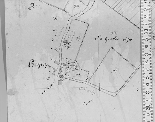 Plan de situation d'après cadastre de 1813 au 1/2500e, section C4.