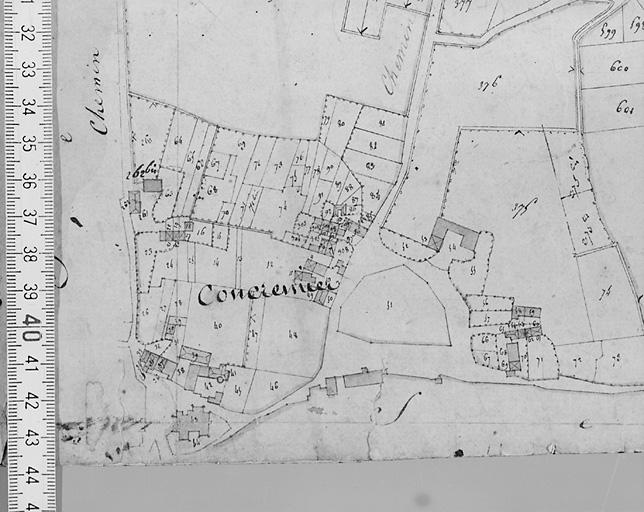 Plan de situation d'après le cadastre de 1813 au 1/2500e, section C2.