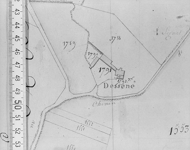 Plan de situation d'après le cadastre de 1819 au 1/2500e, section A2.