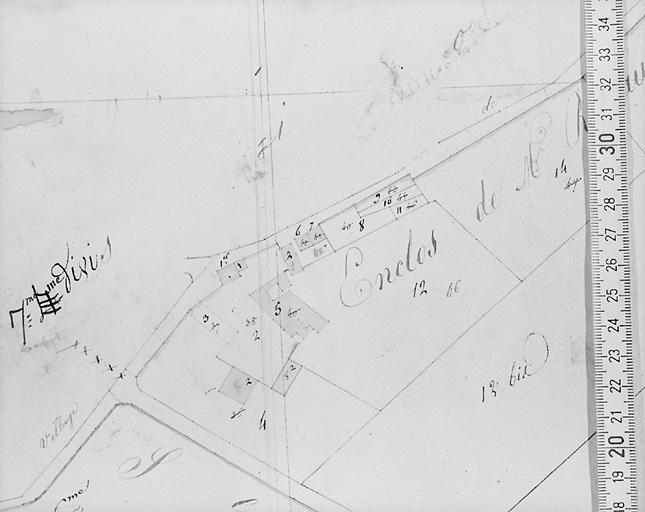 Plan de situation d'après le cadastre de 1819 au 1/2500e, section H1.