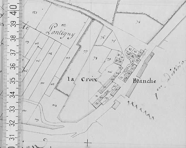 Plan de situation d'après cadastre de 1813 au 1/2500e, section G2.