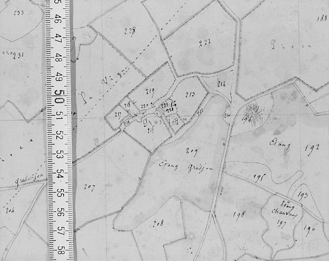 Plan de situation d'après cadastre de 1819 au 1/5000e, section C2.