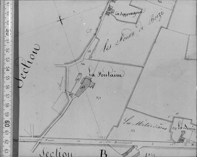 Extrait du plan cadastral ancien, section A2, 1831. La Fontaine.