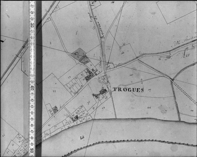Extrait du plan cadastral ancien, section B1, 1831. Echelle 1/2500.