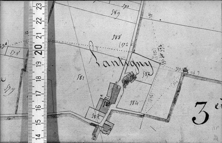 Extrait du plan cadastral ancien, section B2, 1831. Echelle : 1/2500.
