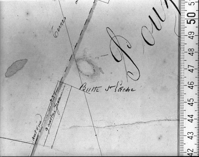Extrait du plan cadastral ancien, section B2, 1831. Echelle : 1/2500.