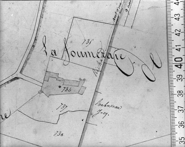 Extrait du plan cadastral ancien, section B2, 1831. Echelle : 1/2500.