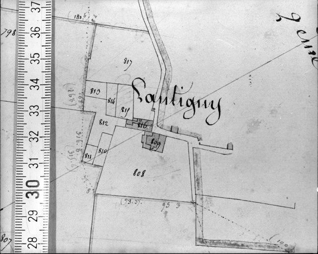 Extrait du plan cadastral ancien, section B3, 1831. Echelle : 1/2500.