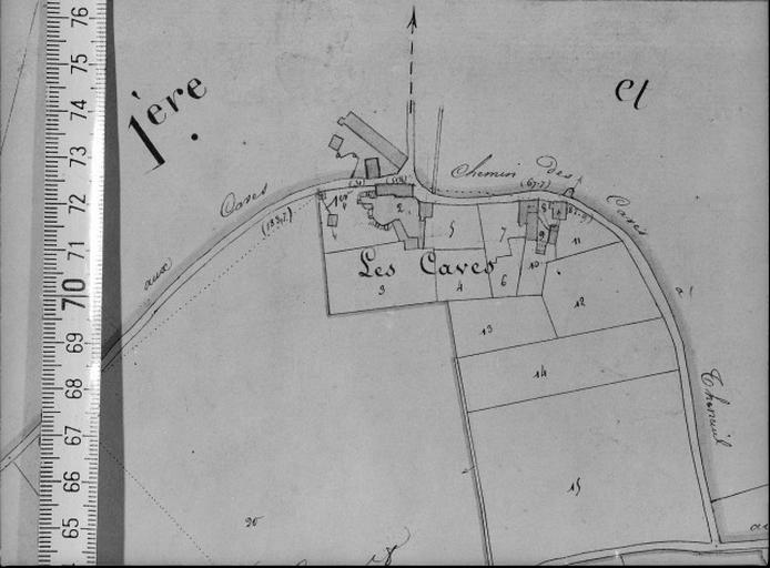 Extrait du plan cadastral napoléonien, section B1, dressé par Morin géomètre, en 1832.