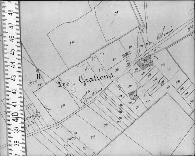 Extrait du plan cadastral napoléonien, section B2, dressé par Morin en 1832.