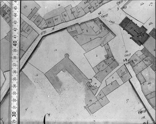 Extrait du plan cadastral ancien, 1832. Plan d'alignement du bourg, sections A, B, C.