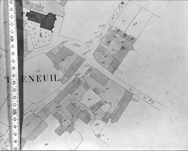 Extrait du plan cadastral napoléonien, section B du bourg (polygone développé) dressé par Morin géomètre.
