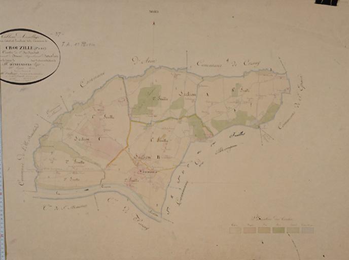 Tableau d'assemblage du plan cadastral de la commune de Crouzilles, 1832.