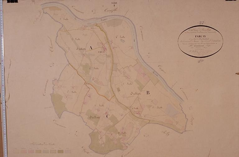 Extrait du plan cadastral ancien : tableau d'assemblage du plan cadastral parcellaire, dressé par Galais géomètre, en 1832.