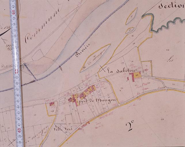 Extrait du plan cadastral ancien, section A1, 1832. Echelle : 1/2500