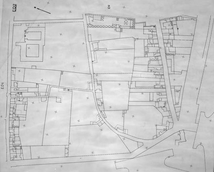 Ancien cadastre restitué par rapport au cadastre révisé en 1972 et 1979, au 1/500e par M. Guérid et D. Talaga, section EO2.