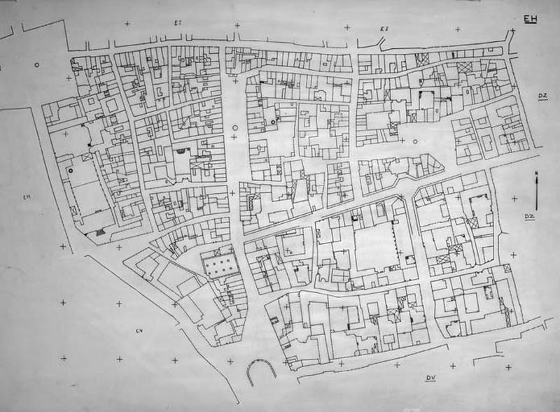 Ancien cadastre restitué par rapport au cadastre révisé en 1972 et 1979, au 1/500e par M. Guérid et D. Talaga, section EH.