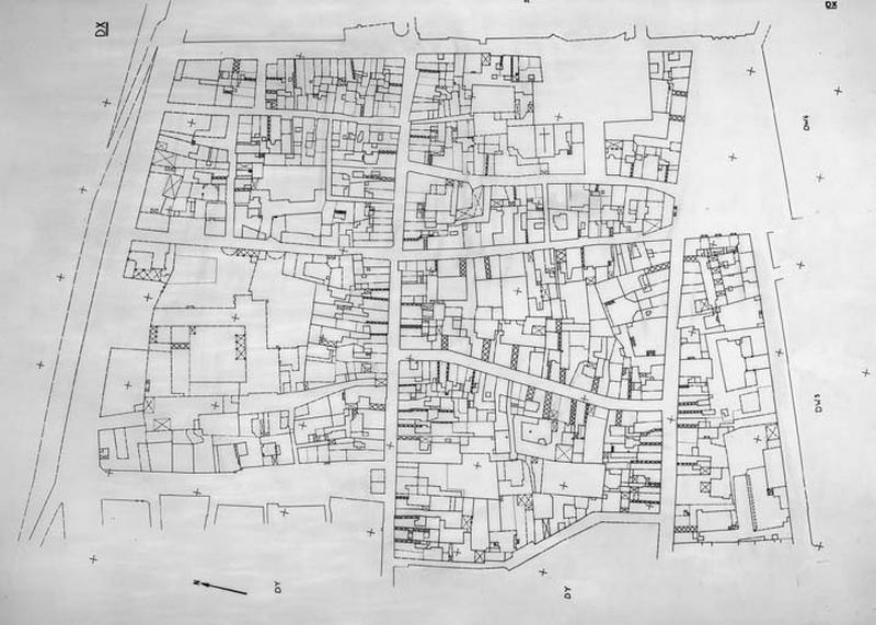 Ancien cadastre restitué par rapport au cadastre révisé en 1972 et 1979, au 1/500e par M. Guérid et D. Talaga, section DX.