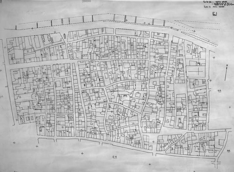 Ancien cadastre restitué par rapport au cadastre révisé en 1972 et 1979, au 1/500e par M. Guérid et D. Talaga, section EI.