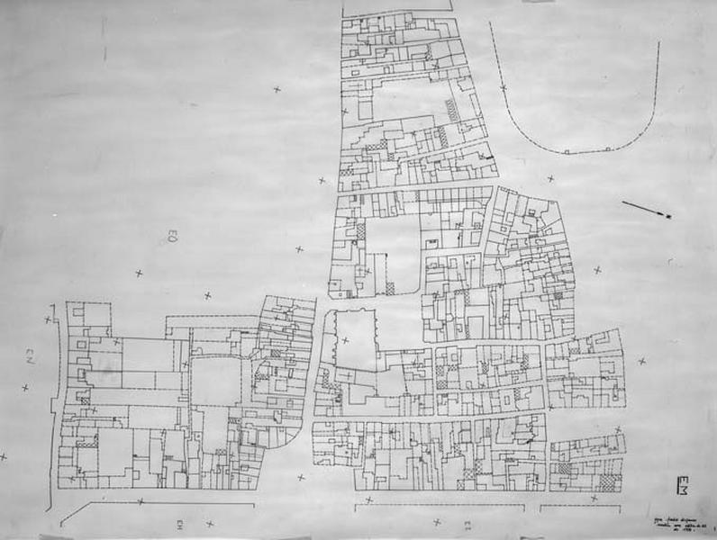 Ancien cadastre restitué par rapport au cadastre révisé en 1972 et 1979, au 1/500e par M. Guérid et D. Talaga, section EM.