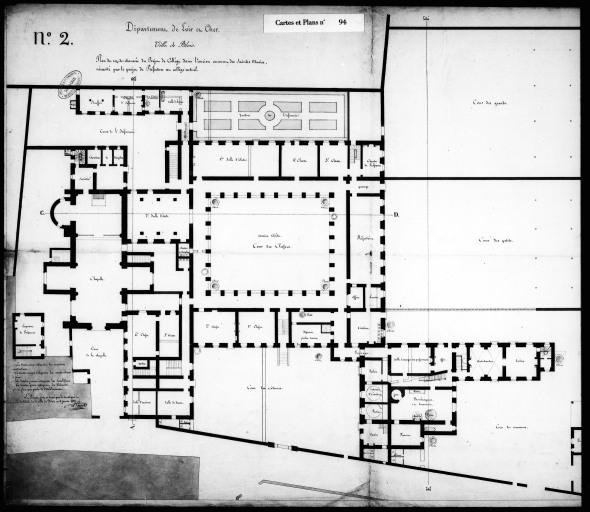 Plan du rez-de-chaussée de l'ancien couvent des Saintes-Maries pour le projet de l'installation du collège.