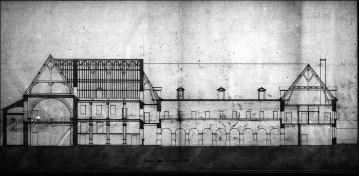 Coupe sur la ligne C.D. des bâtiments de l'ancien couvent des Saintes-Maries.