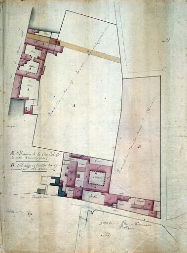 Plan du couvent des cy-devantes Sainte-Marie-Plan masse des bâtiments et de l'enclos, levé avant la démolition