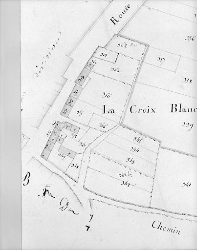 Plan en 1813 d'après le cadastre au 1/250e, section A1.