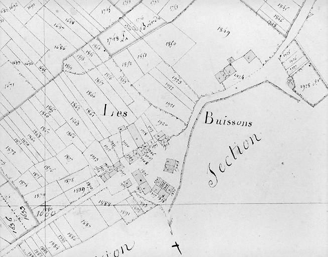 Plan en 1813 d'après cadastre au 1/1250e, section C4.