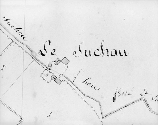 Plan en 1813 d'après cadastre au 1/2500e, section C1.