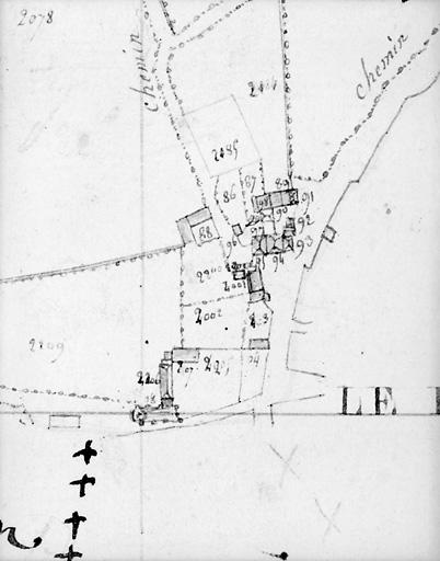 Plan en 1819 d'après le premier cadastre au 1/5000e, section C2.