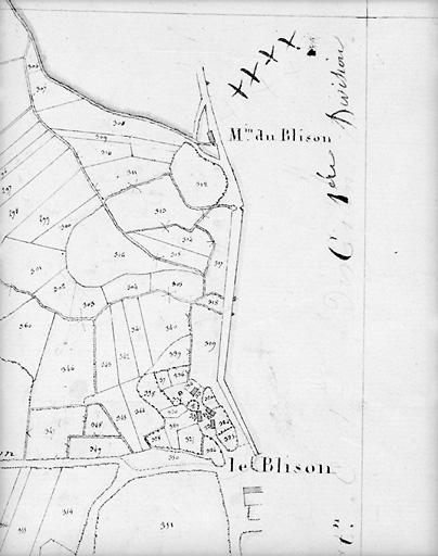 Plan en 1819 d'après cadastre au 1/5000e, section D1.