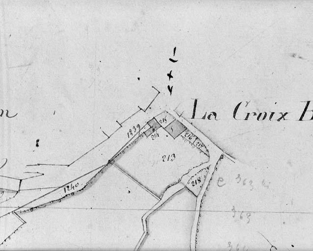 Plan avant 1820 d'après le premier cadastre au 1/2500e, section B3. Le numéro 4 désigne la maison ; le numéro 5 désigne un bâtiment détruit.