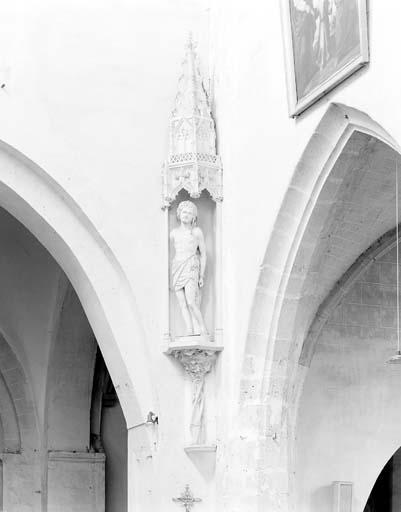 Ensemble de 2 statues, 2 dais d'architecture, 2 consoles d'architecture : saint Etienne diacre, saint Sébastien