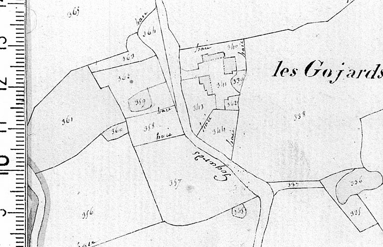 Extrait du plan cadastral ancien, section B, 1831, éch. 1/5000e.