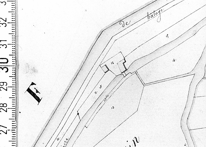 Extrait du plan cadastral ancien, section C1, 1831, éch. 1/2500e.