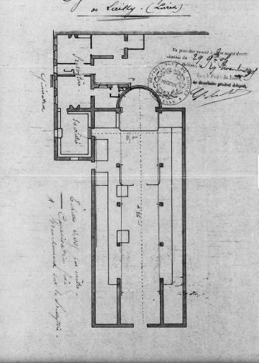 Plan de l'église et du presbytère daté du 29 novembre 1907.