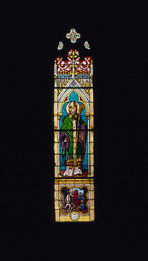Verrière (maîtresse-vitre) : saint Martin, la Charité de saint Martin (baie 0)