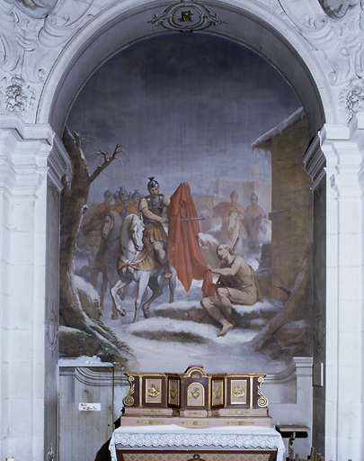 Ensemble de 12 peintures monumentales : le Père Vincent en chaire, gloire de saint Vincent de Paul, saint Martin de Tours et gloire du Christ, vertus théologales, vertus cardinales