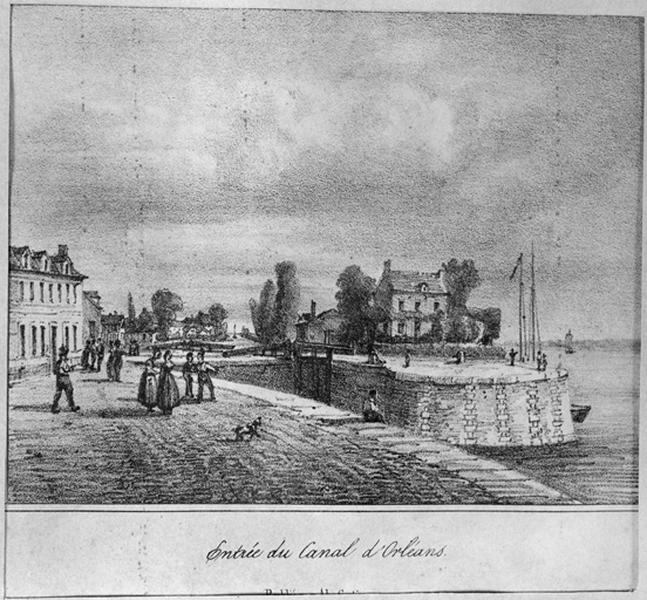 Départ du canal d'Orléans, gravure non datée.