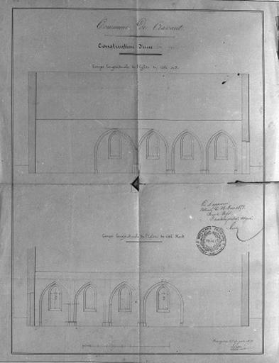 Elévations des grandes arcades nord et sud (état actuel et projet).