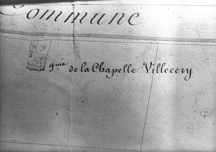 Plan cadastral, 1828 : ferme de la chapelle de Villecery.