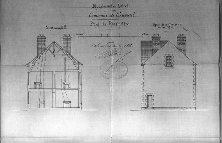 Premier projet de l'architecte Ricard. Elévation et coupe.
