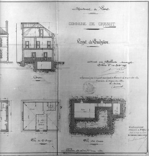 Second projet de l'architecte Noël. Plans et coupe transversale.