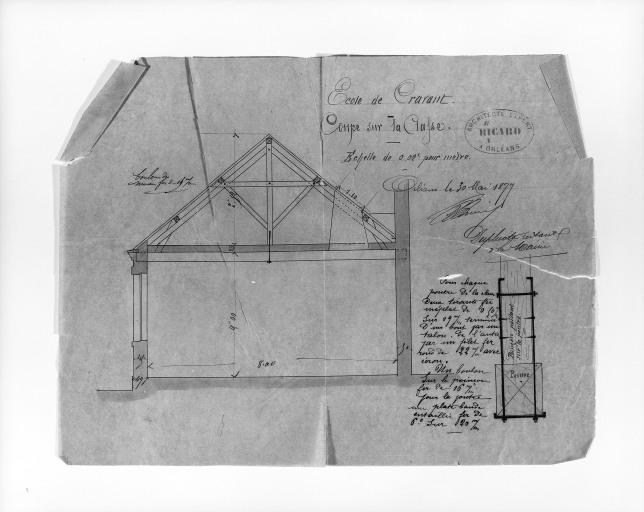 Coupe transversale sur le bâtiment à usage de classes.