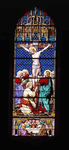 Ensemble de 3 verrières : Crucifixion, Saint Jean-Baptiste, Saint Martin (baies 0, 1, 2)