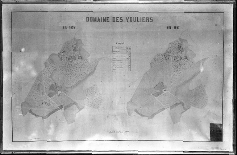 Plan du domaine des Vouliers en 1855 et en 1867.