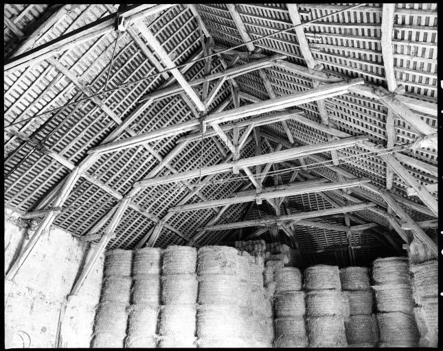 Ferme. La grange. Vue d'ensemble de la charpente prise de l'est.